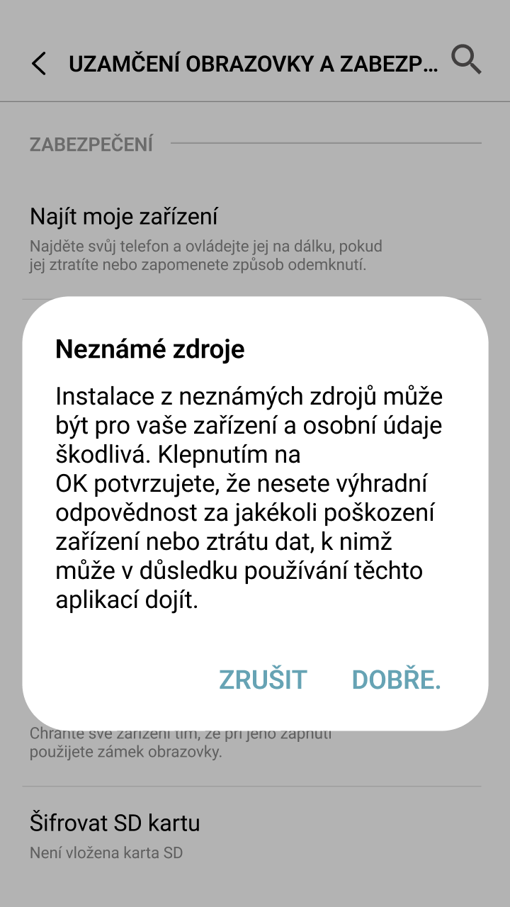 Povolte instalaci z neznámých zdrojů pro Android APK aplikace BC Game.