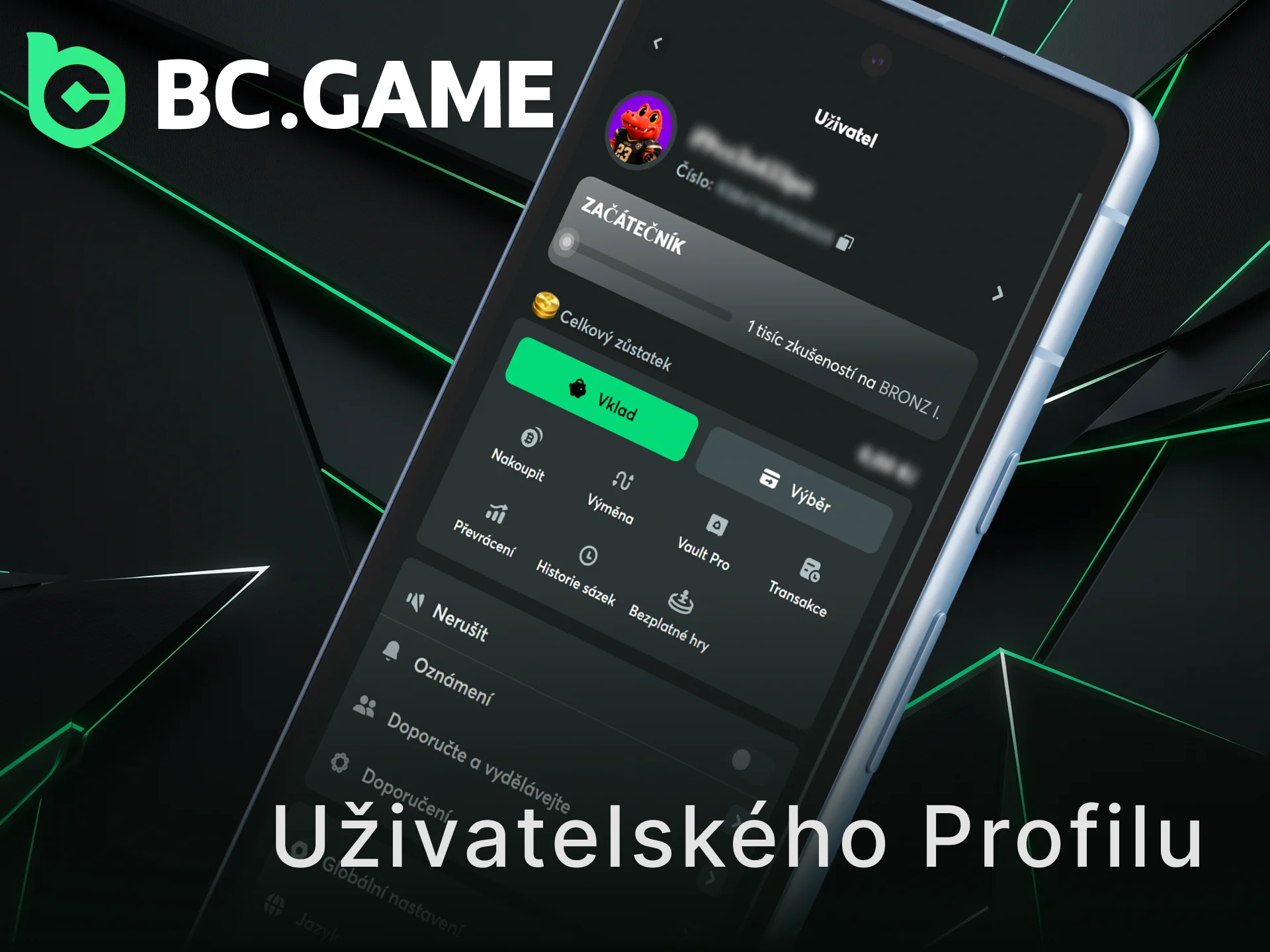 Používejte praktické funkce uživatelského profilu v aplikaci BC Game.