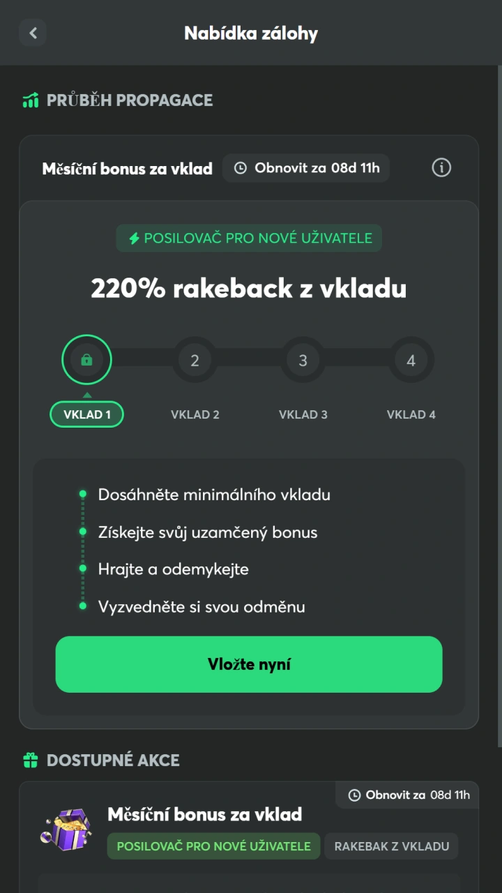 Prozkoumejte dostupné akce a bonusy v aplikaci BC Game pro Android.