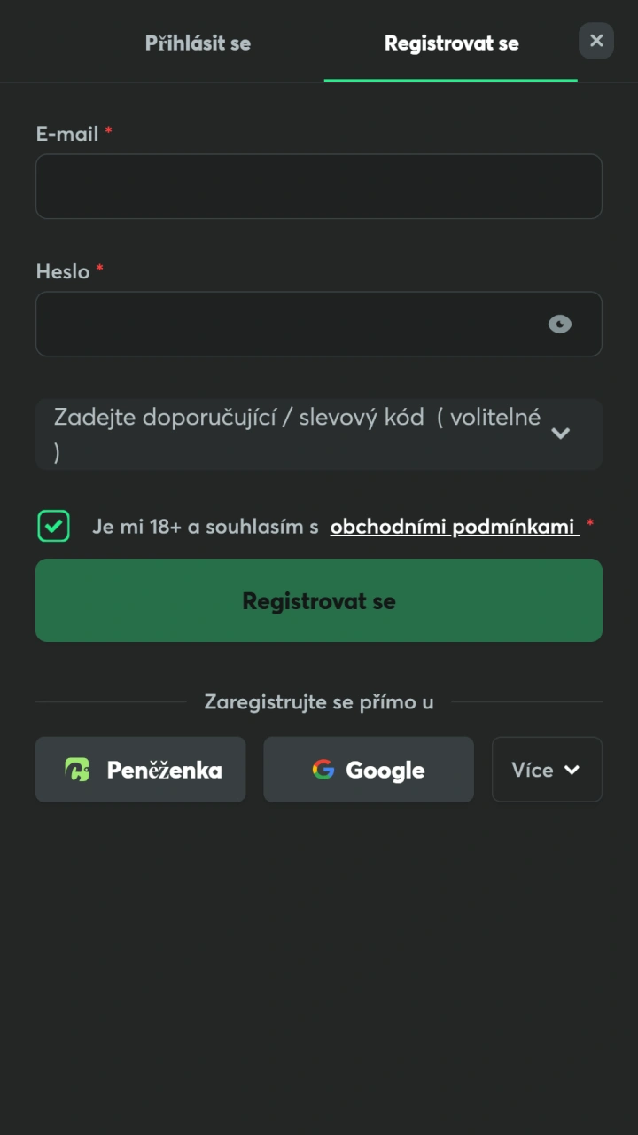Zobrazte si registrační formulář v aplikaci BC Game pro Android.