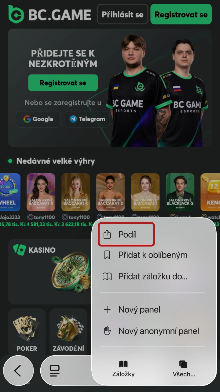 Potvrďte přidání ikony na plochu pro snadný přístup k iOS aplikaci BC Game.