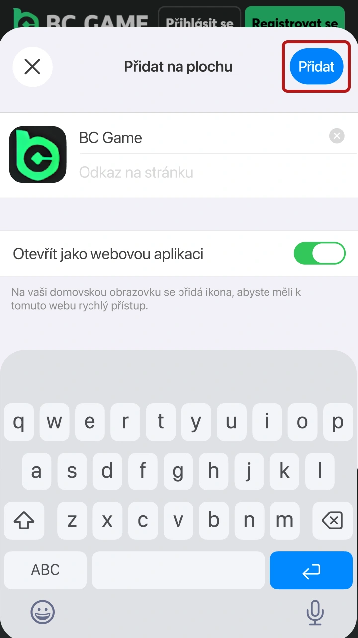 Pojmenujte ikonu na ploše pro rychlé spuštění iOS aplikace BC Game.