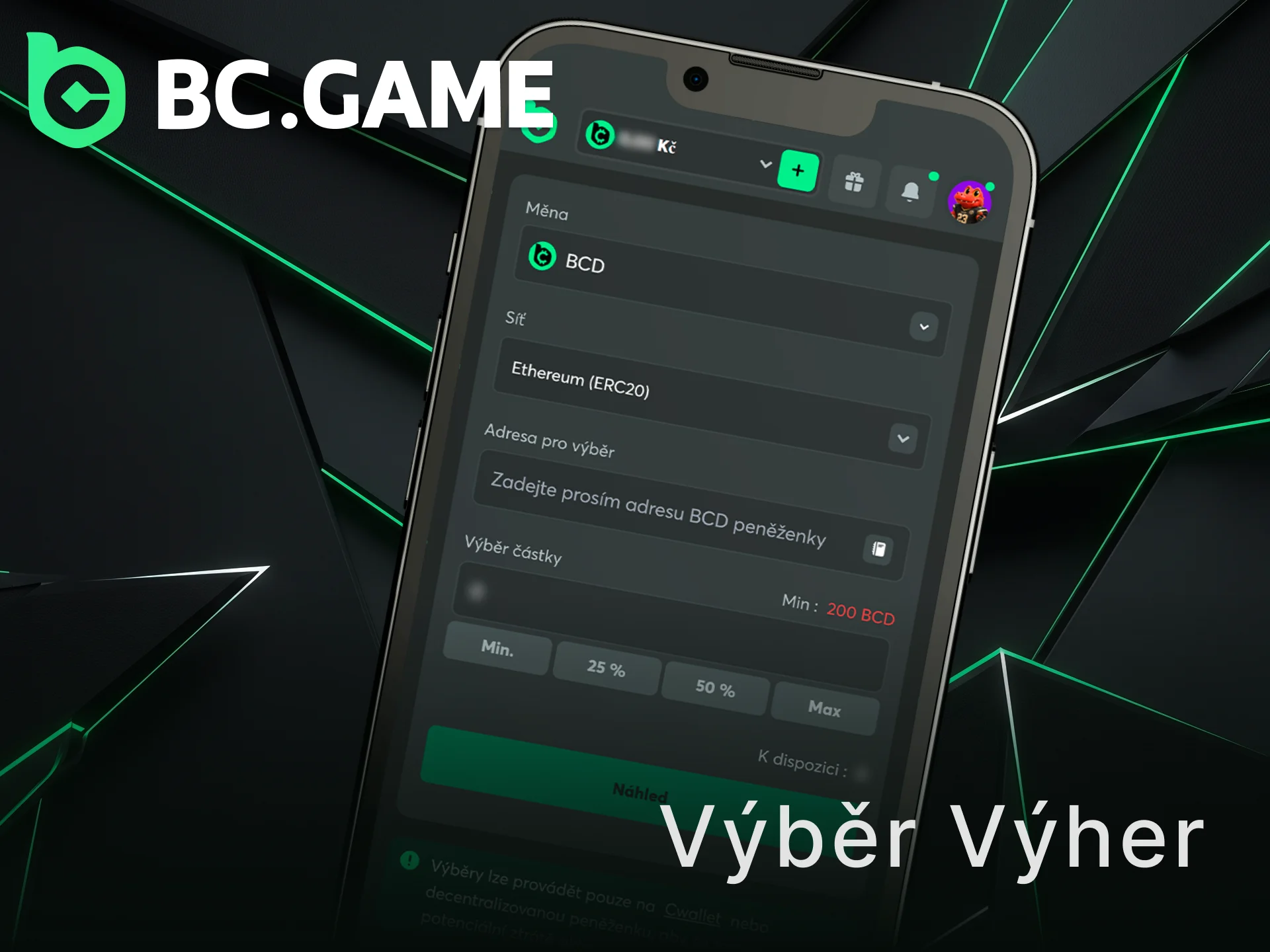 Podívejte se jak vybrat nahromaděné výhry z mobilní iOS aplikace BC Game.