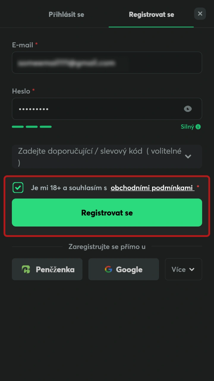 Dokončete proces registrace a přaste se do aplikace BC Game.