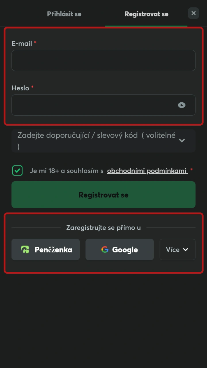 Zvolte preferovanou metodu pro pohodlnou registraci v aplikaci BC Game.