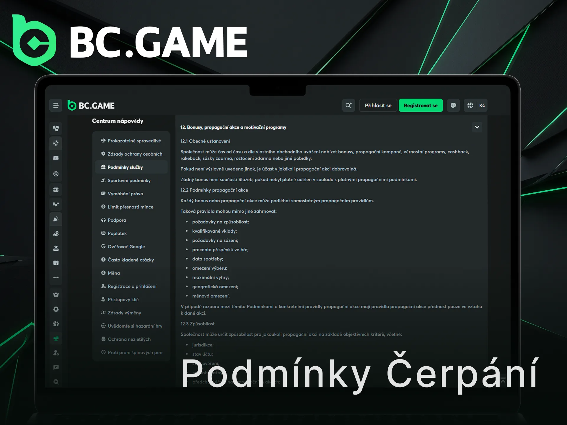 Přečtěte si pravidla a podmínky čerpání bonusů na BC Game.
