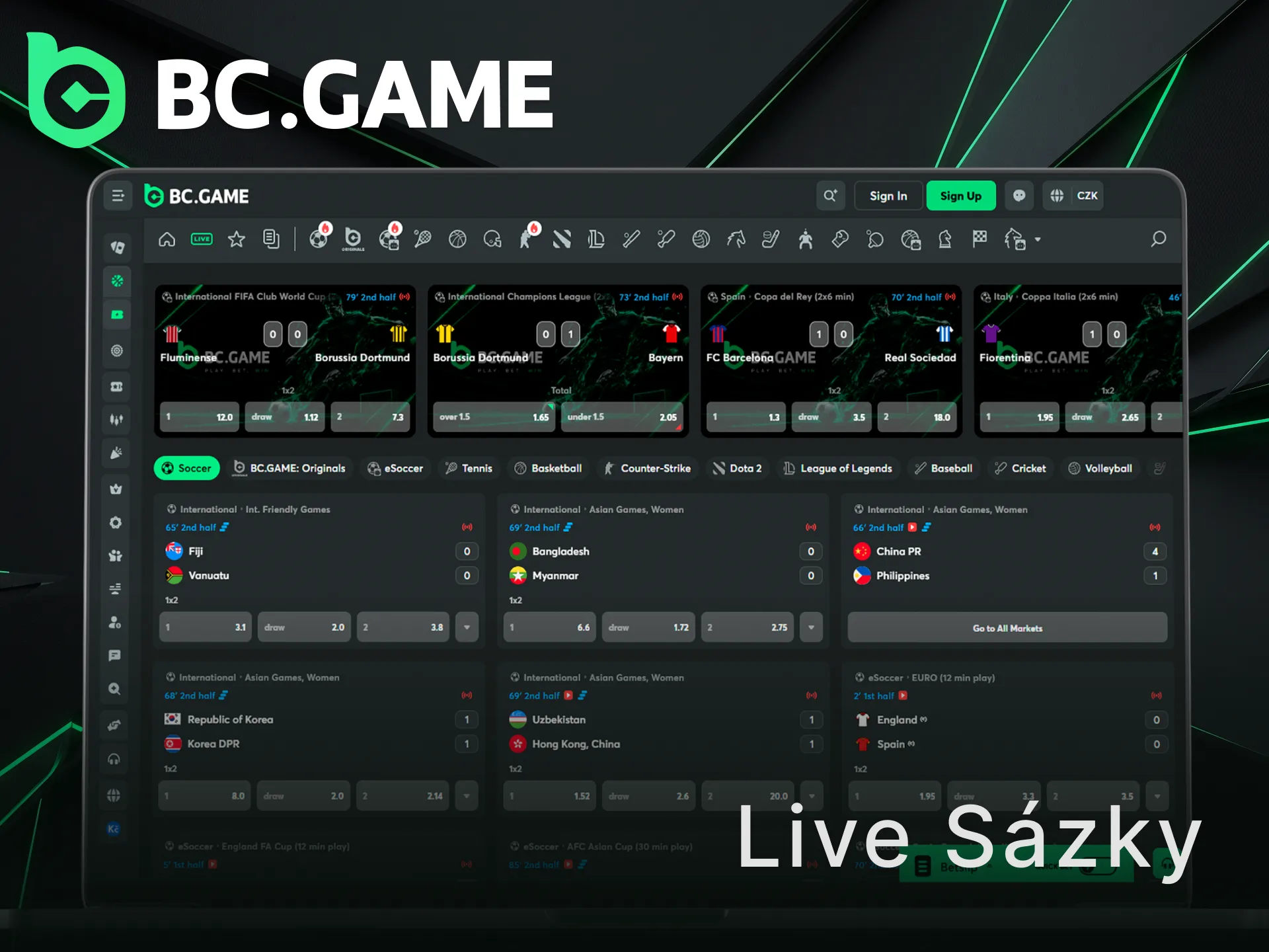 Vyzkoušejte napínavé live sázky u BC Game na oblíbené sportovní zápasy.