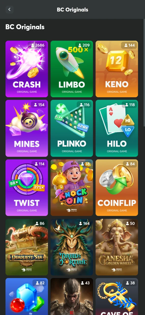 Vyberte si hru na BC Game a pusťte se do zábavného hraní.