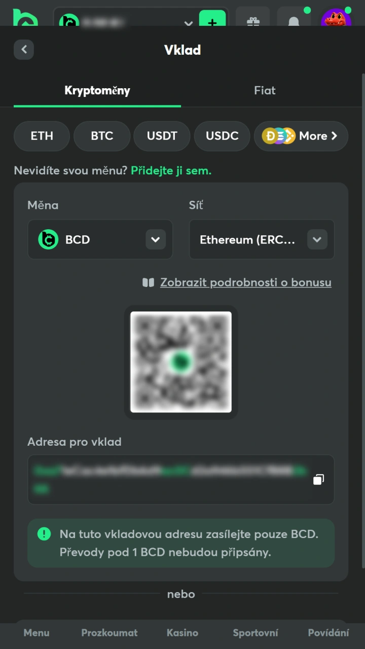 Proveďte první vklad na BC Game a připravte se na hraní.