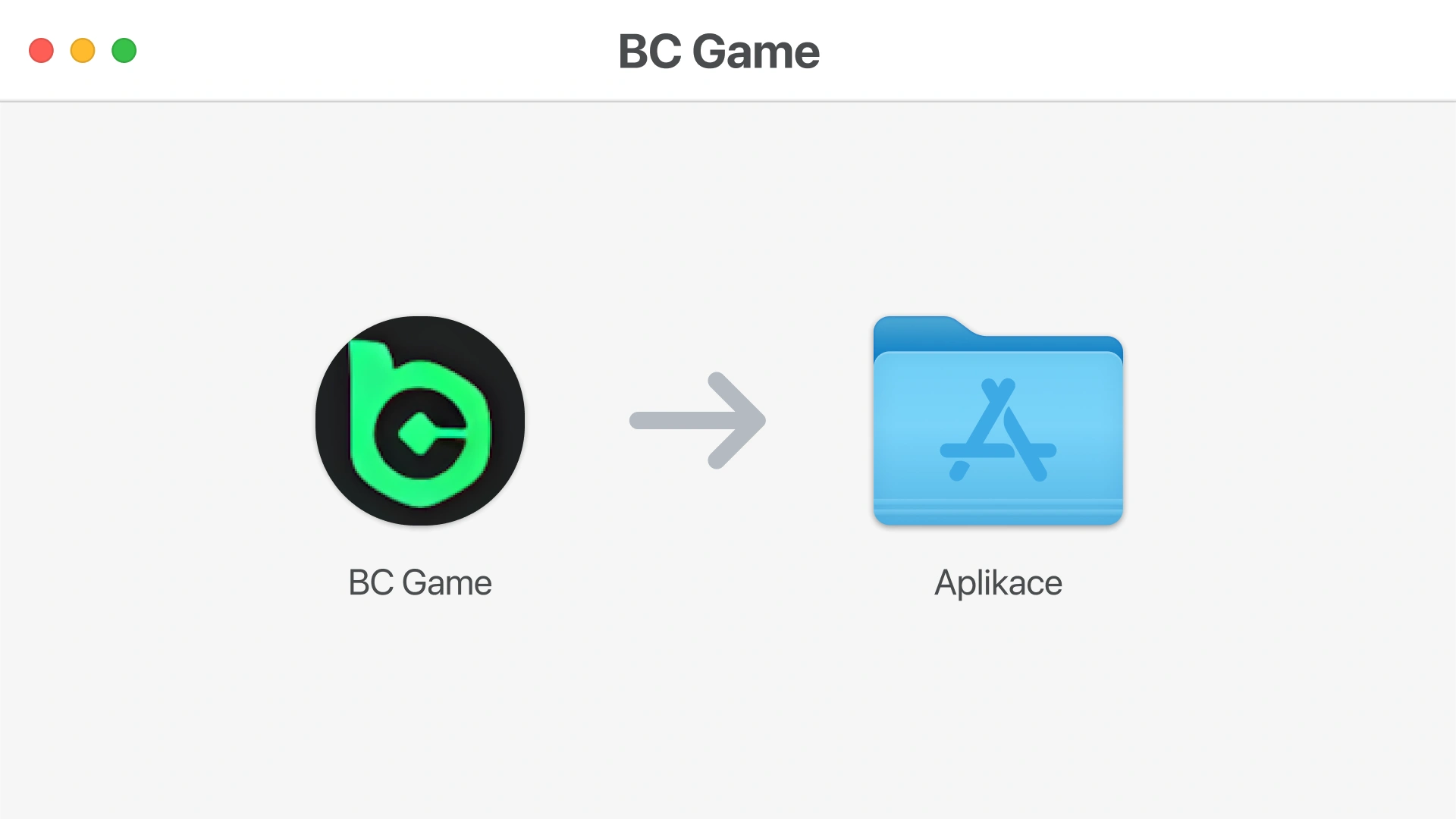 Přesuňte ikonu do složky pro dokončení instalace Mac aplikace BC Game.