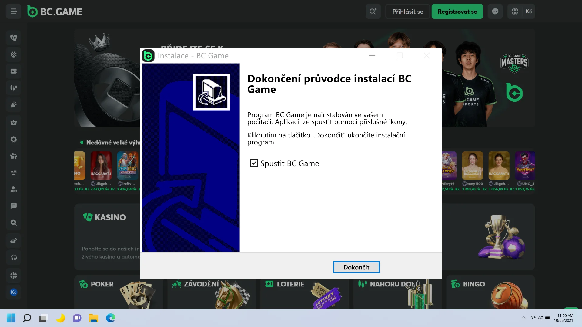 Postupujte podle pokynů průvodce instalací PC aplikace BC Game.