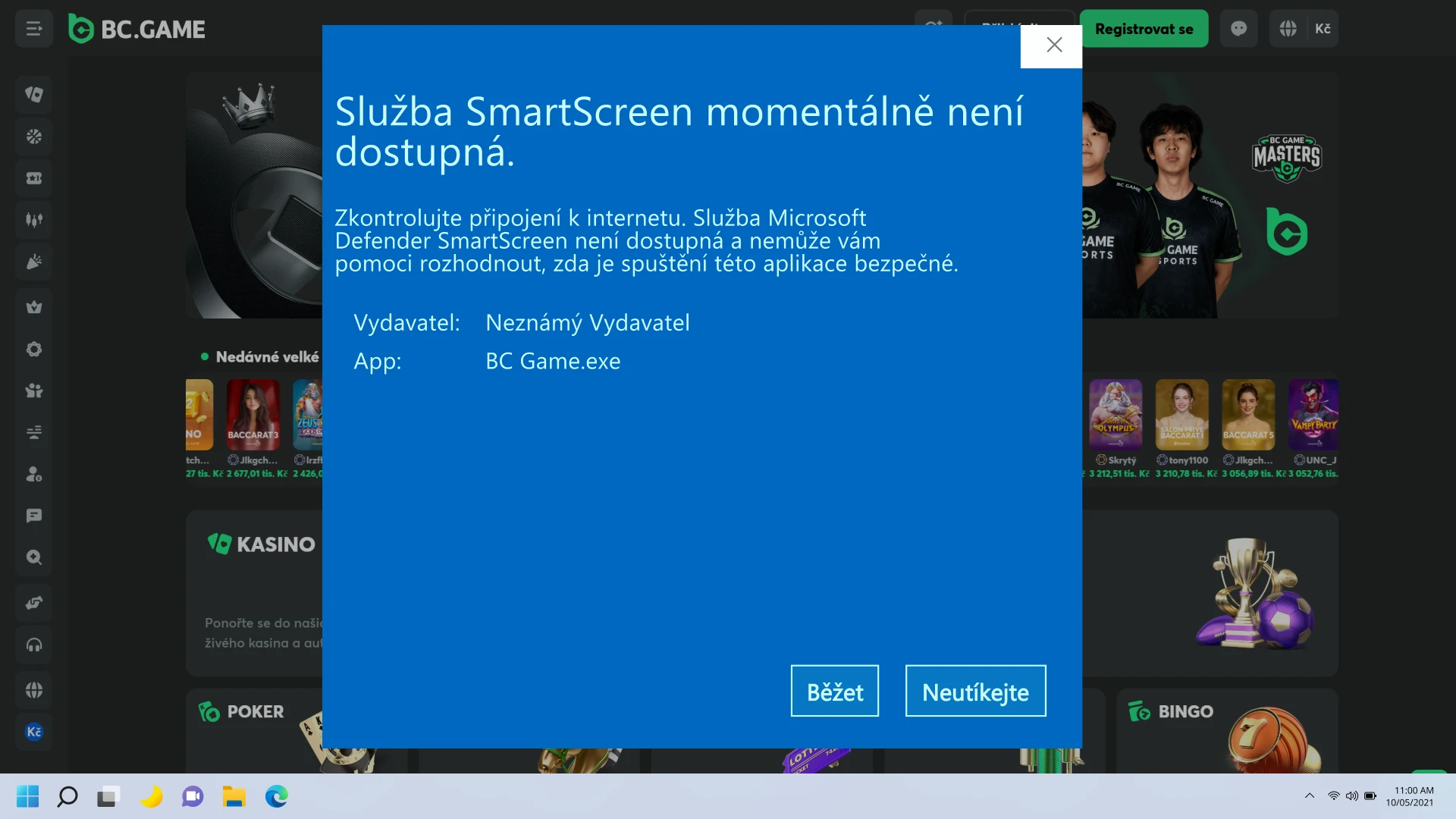Spusťte stažený instalační soubor .exe pro PC aplikaci BC Game.