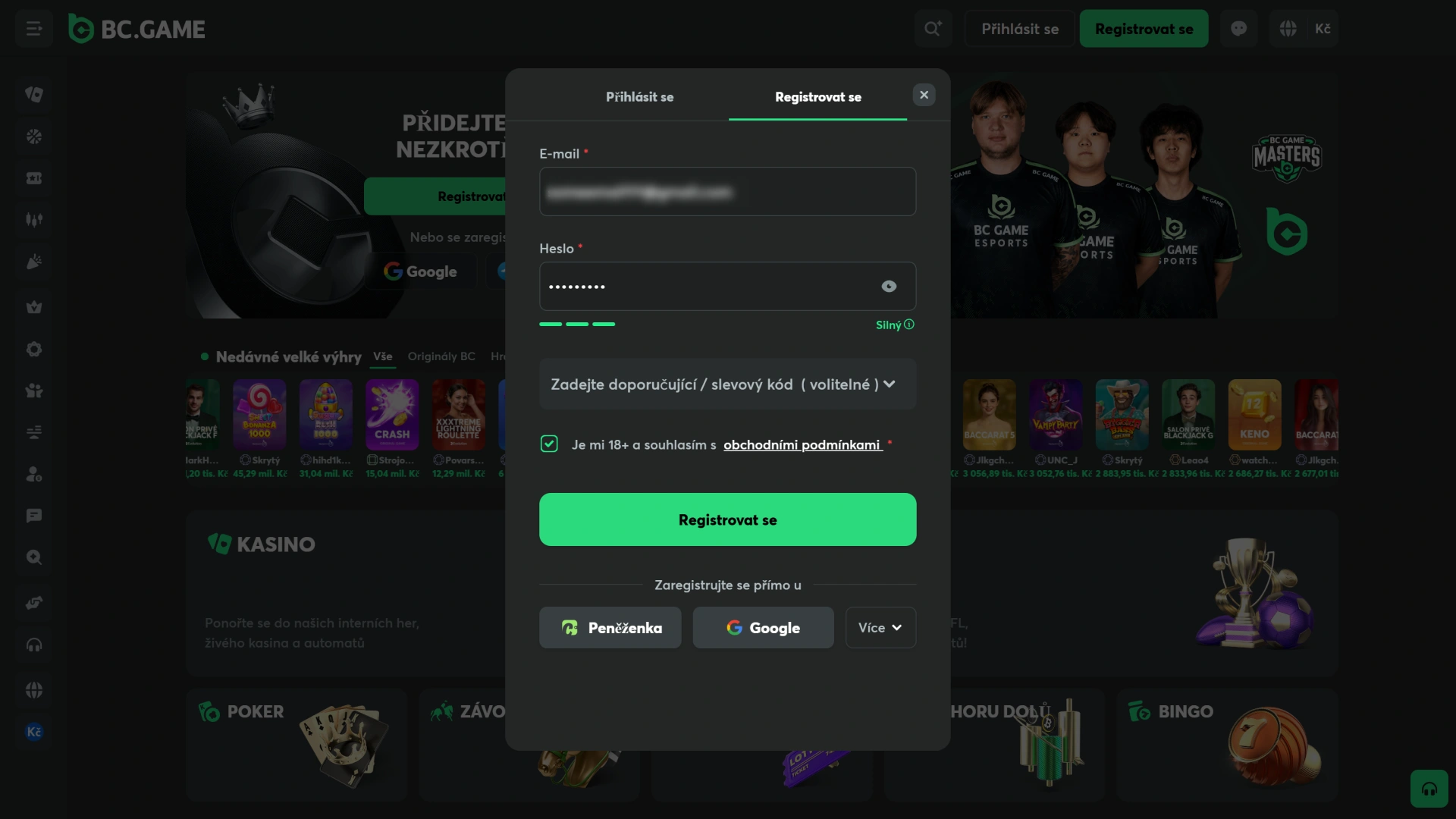 Otevřete PC aplikaci BC Game a přihlaste se ke svému účtu.