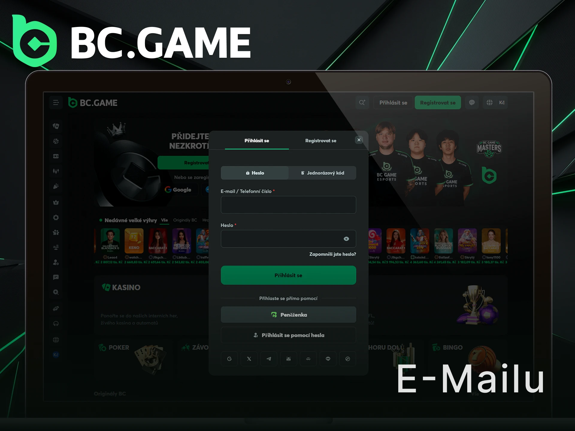 Přihlaste se na BC Game pomocí e-mailu a hesla pro rychlý přístup.