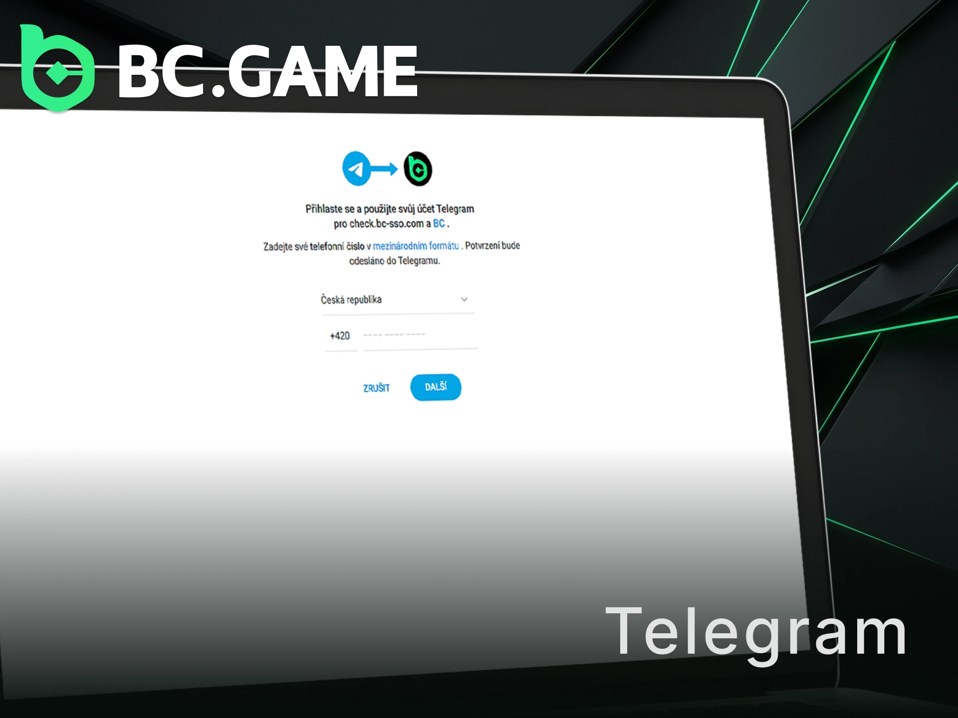 Zvolte přihlášení přes Telegram na BC Game pro pohodlný vstup.