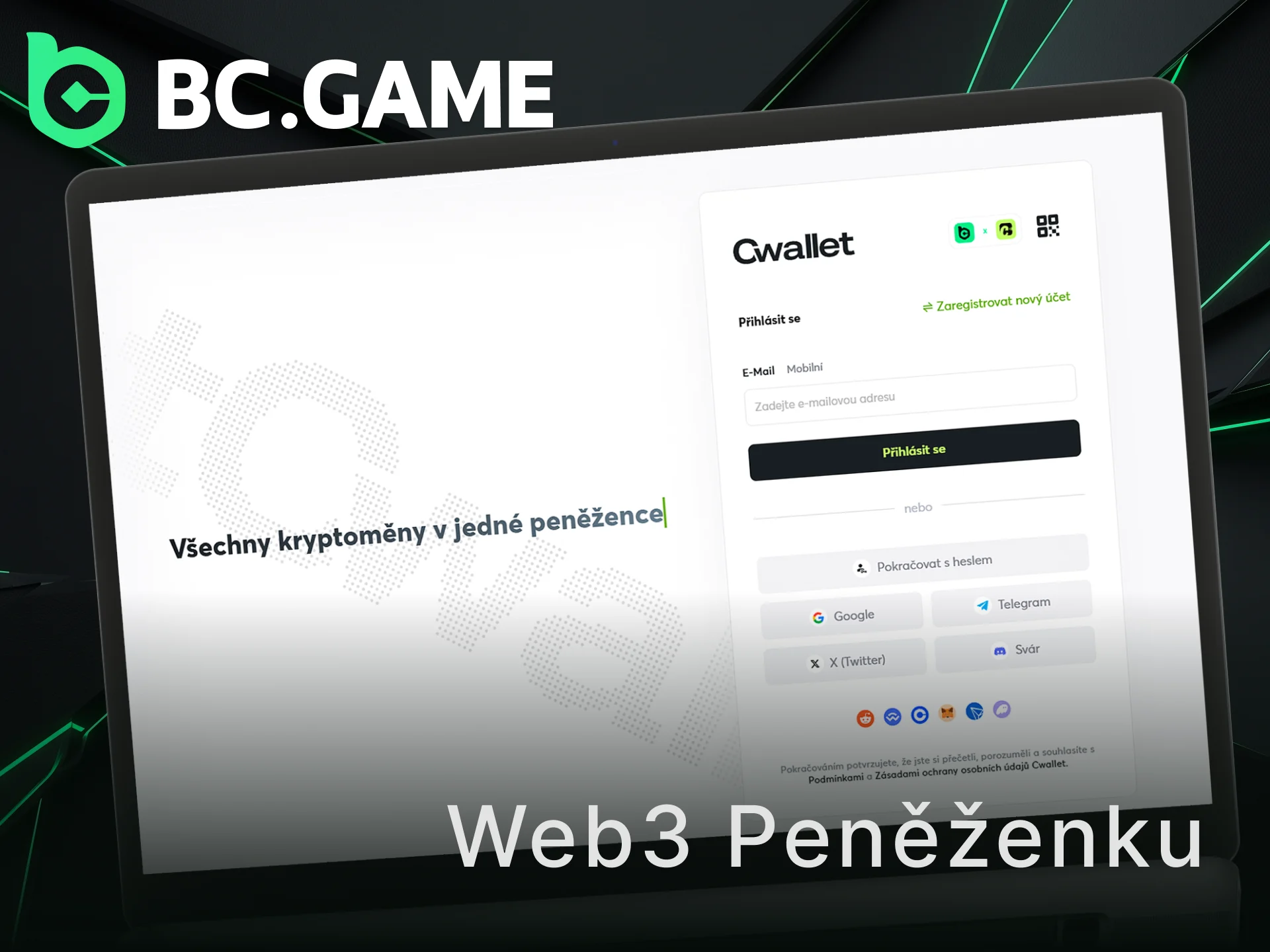 Vyberte přihlášení přes Web3 peněženku na BC Game a začněte hrát.