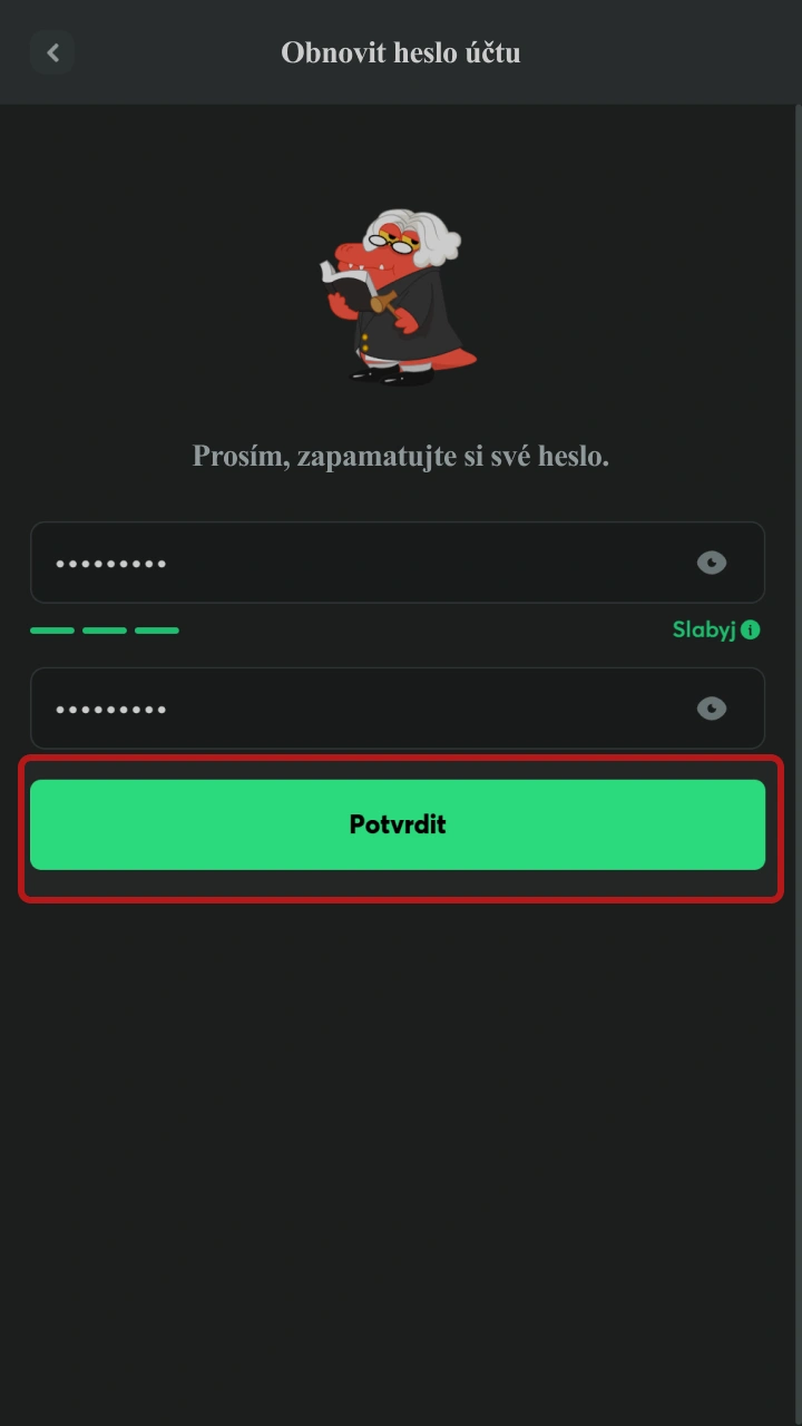 Potvrďte změnu a přihlaste se k účtu BC Game novým heslem.