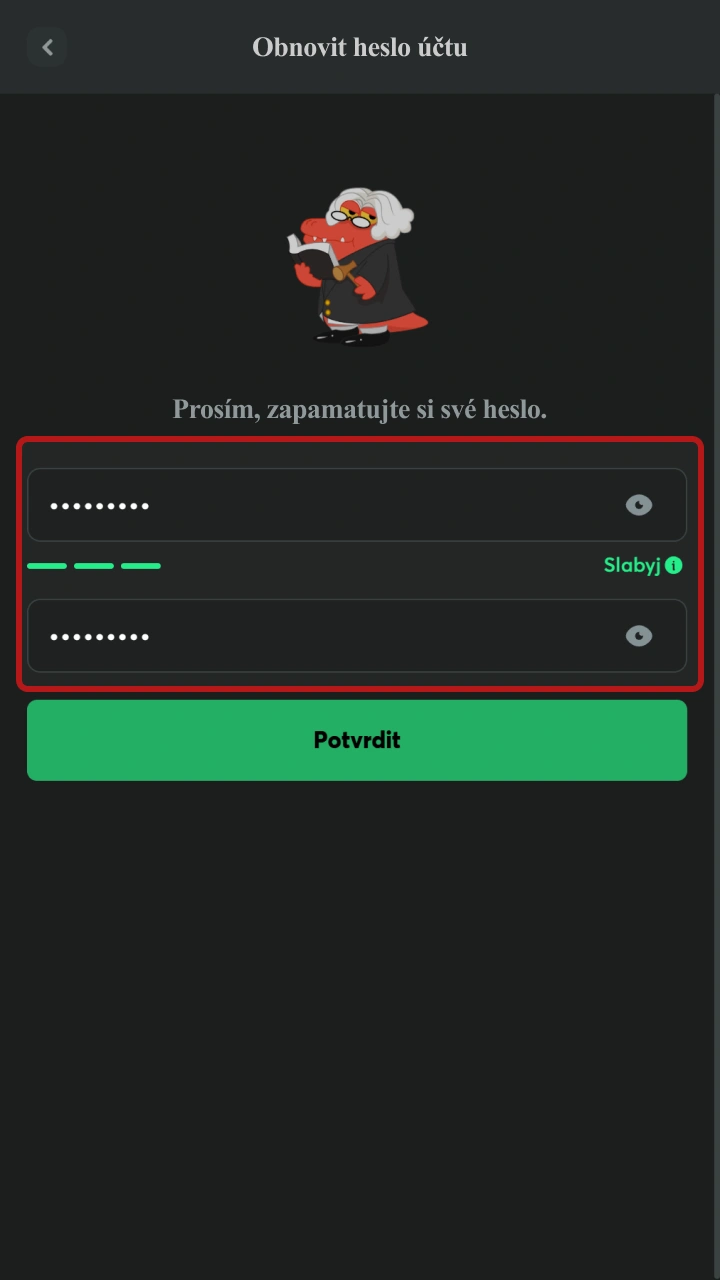 Zadejte 2FA kód a vytvořte nové heslo pro účet BC Game.