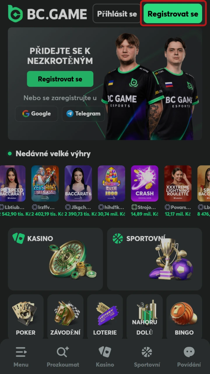Otevřete registraci v mobilní aplikaci BC Game a zadejte svoje údaje.