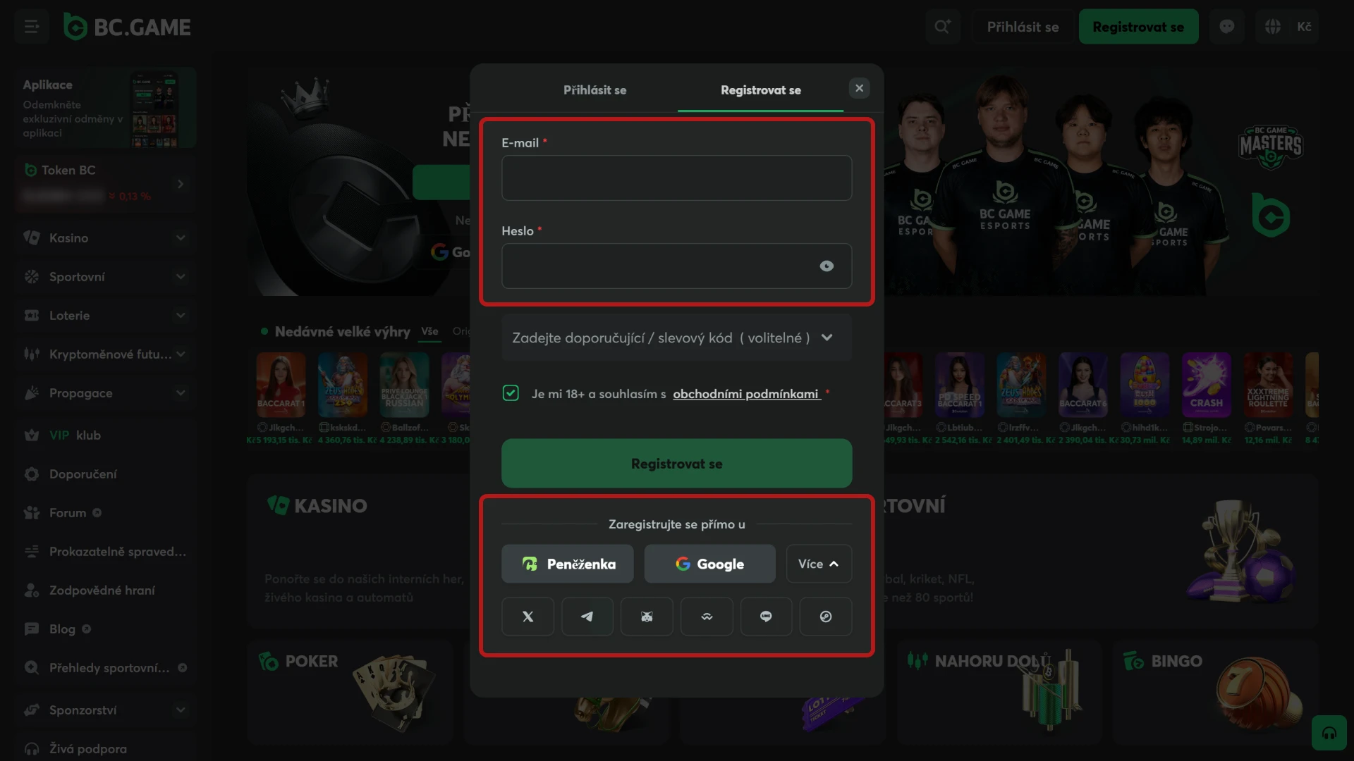 Zvolte preferovanou metodu registrace na BC Game pro rychlý přístup.