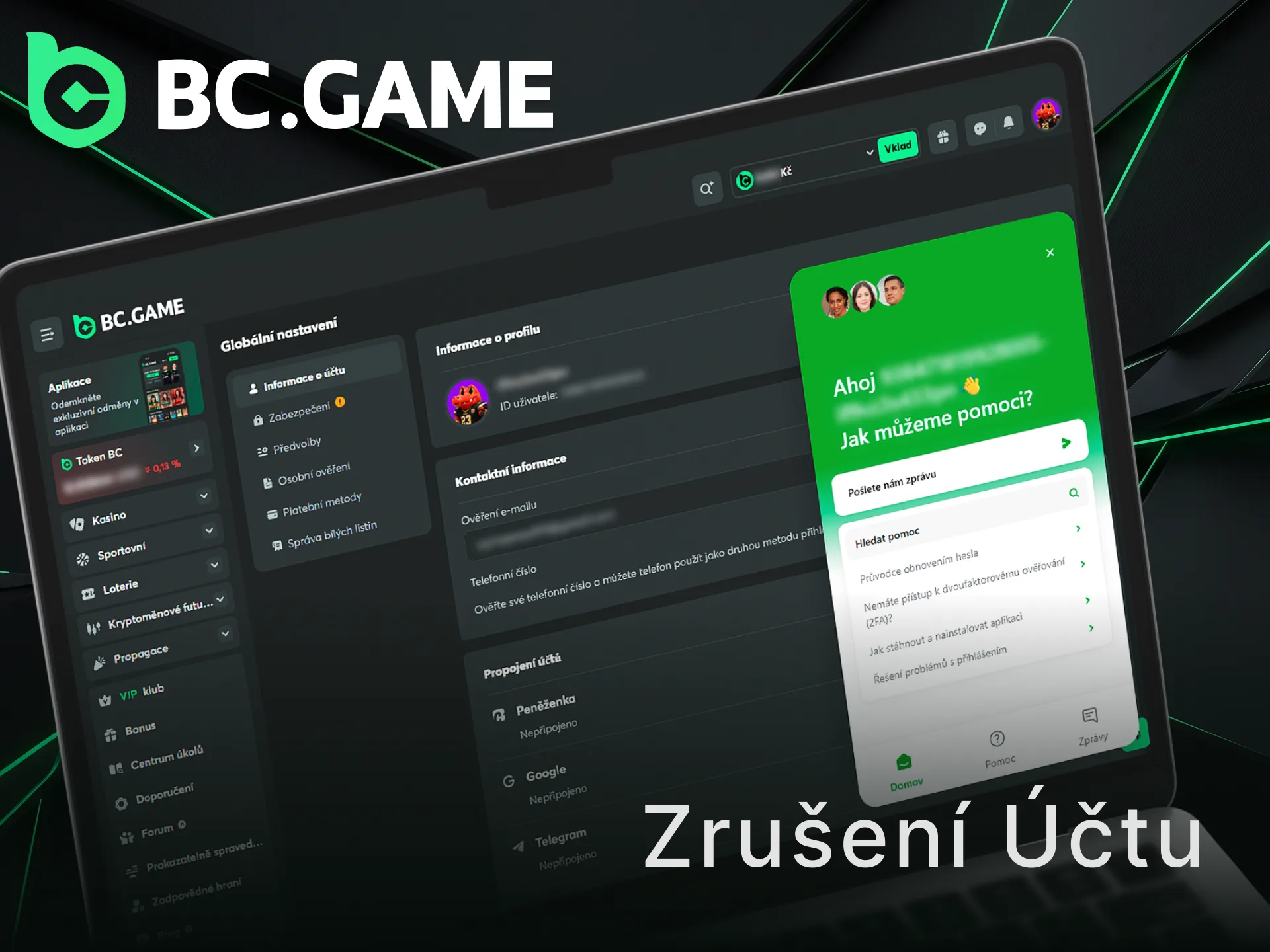 Přečtěte si postup pro zrušení účtu u BC Game v Česku.