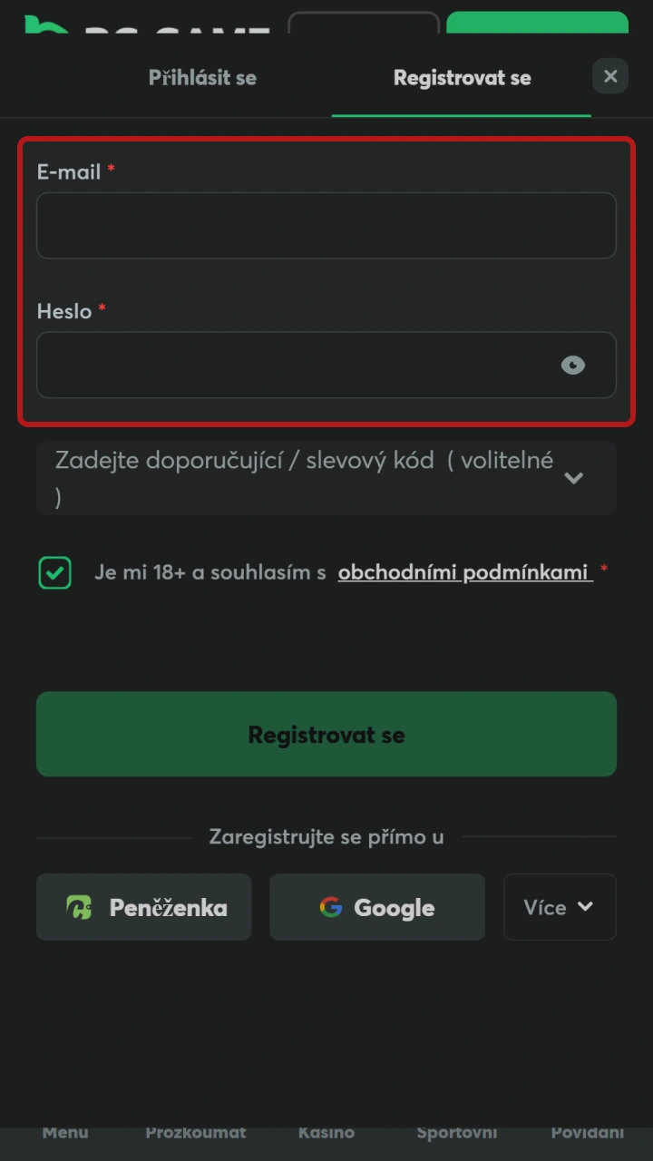 Zadejte kontaktní údaje k vytvoření profilu pro sportovní sázení na BC Game.