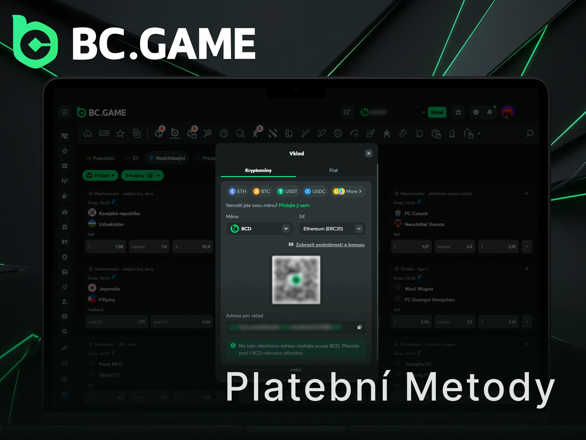 Prohlédněte si dostupné platební metody pro sázení v platformě BC Game.