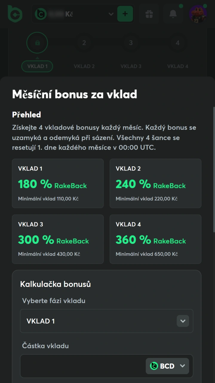 Vložte peníze na další vklady pro navýšení registračního bonusu BC Game.