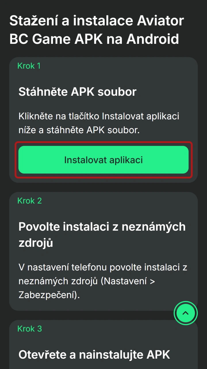 Uložte instalační balíček určený pro BC Game Aviator Android.