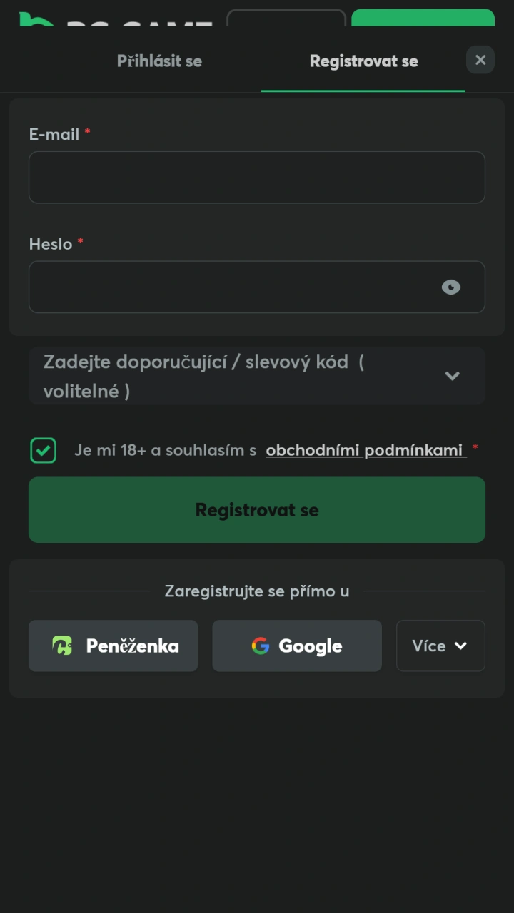 Vytvořte si nový hráči profil pro vstup do BC Game Aviator.