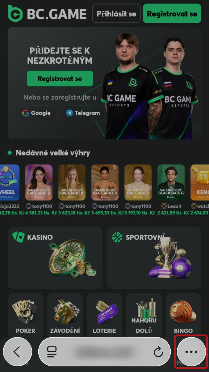 Zapněte oficiální stránky na vašem zařízení pro BC Game Aviator iOS.