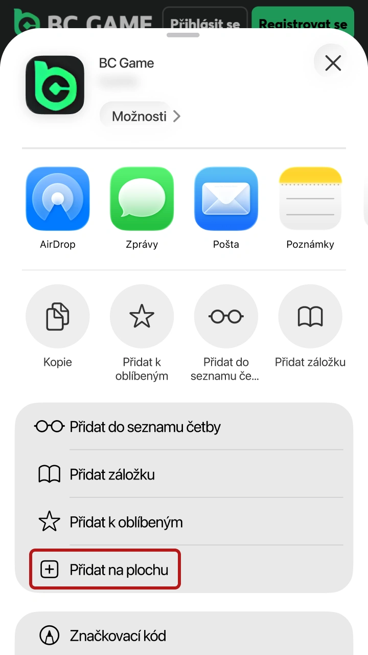 Vytvořte ikonu na hlavní obrazovce pro BC Game Aviator iOS.