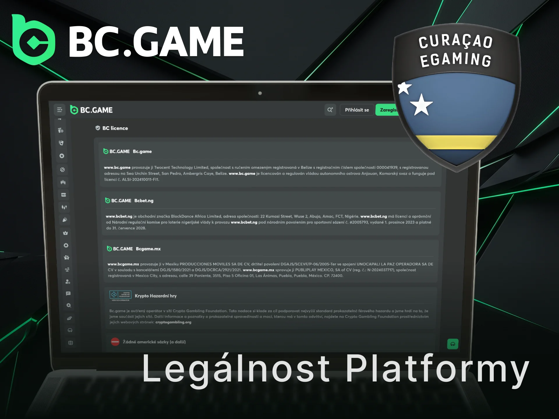 Ověřte si bezpečnostní záruky a licence v O nás BC Game.