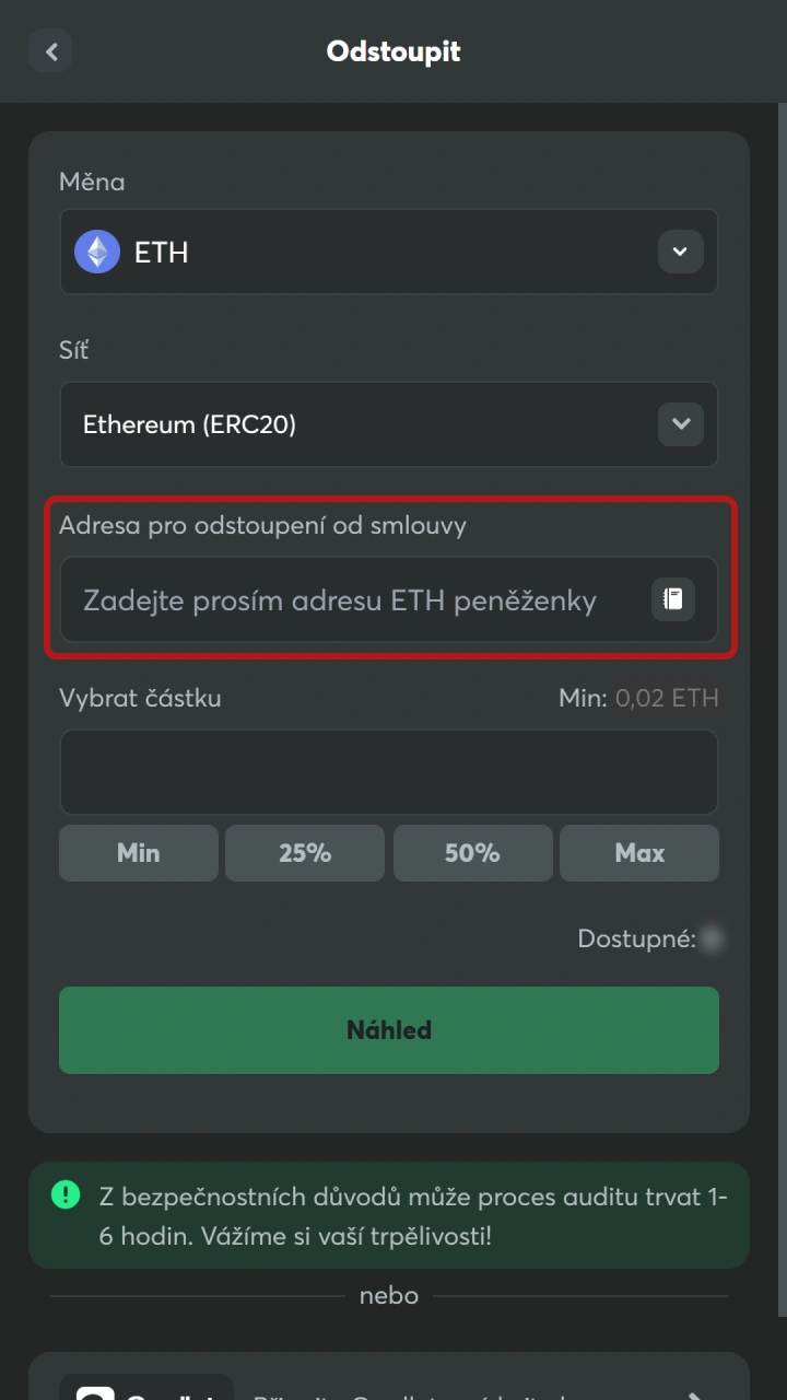 Vložte krypto adresu k dokončení BC Game platby výplat.