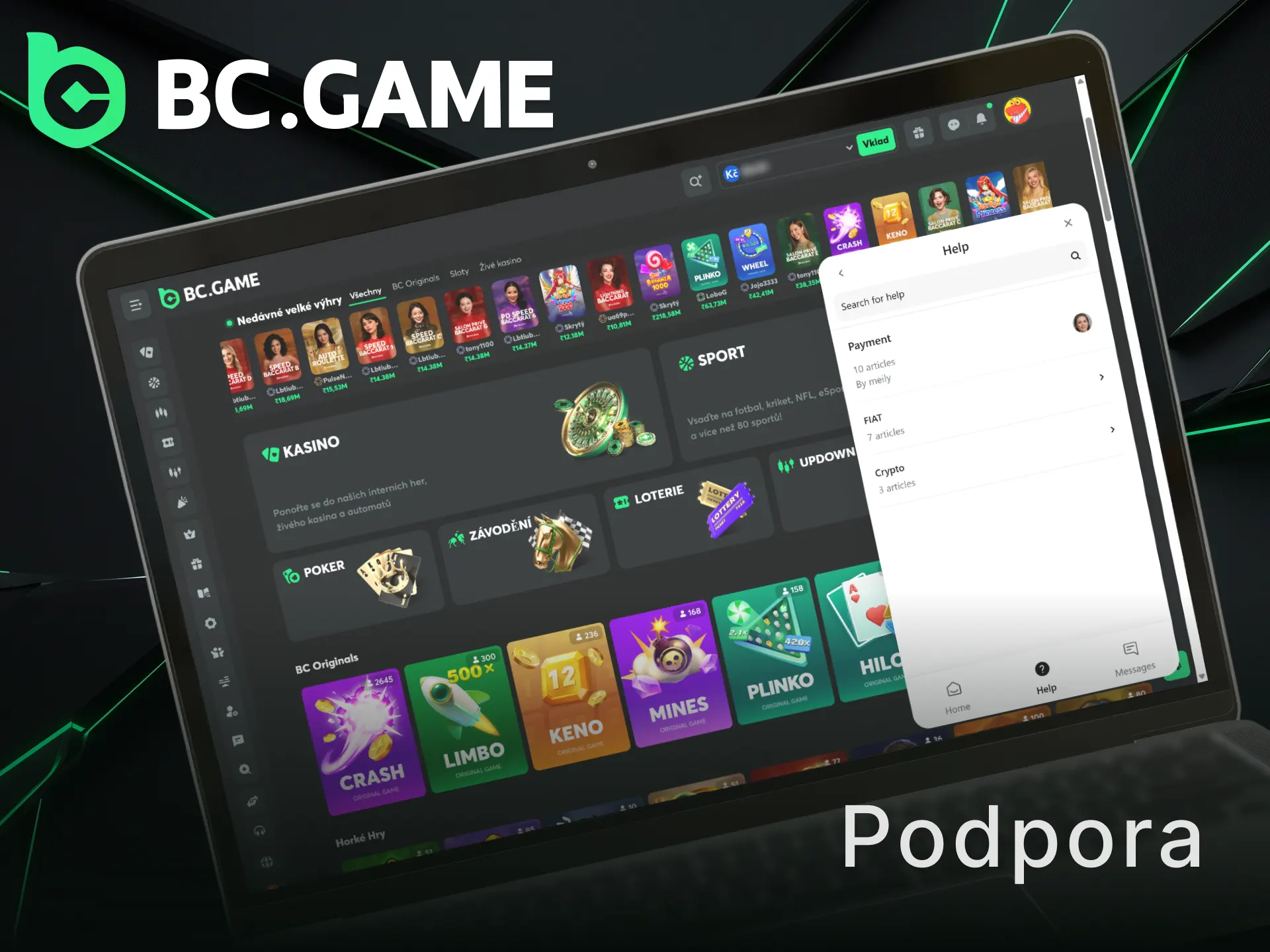 Kontaktujte specialisty chatu, pokud váš BC Game vklad neprošel.