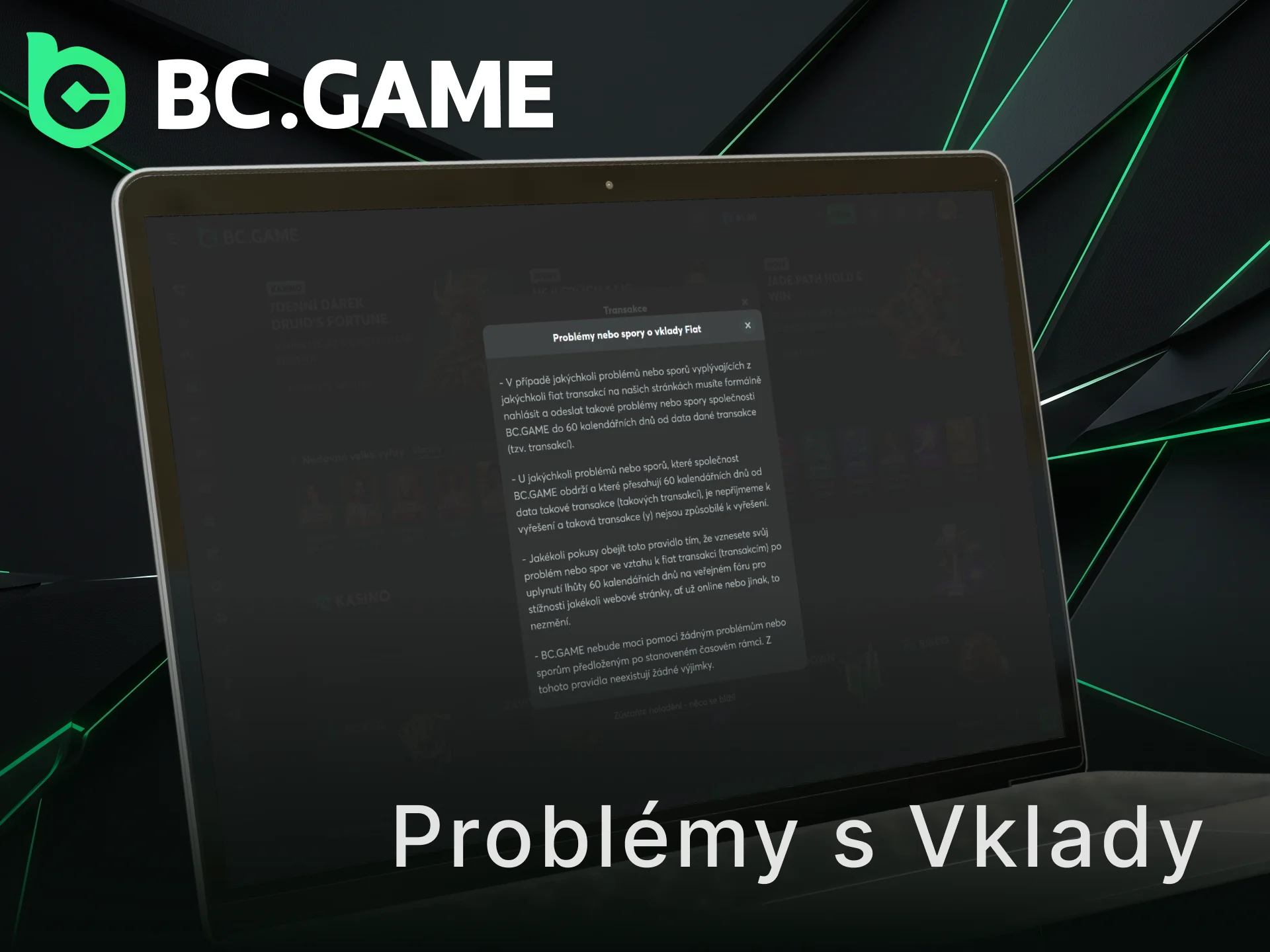 Vyřešte případné potíže a dokončete svoj BC Game vklad.