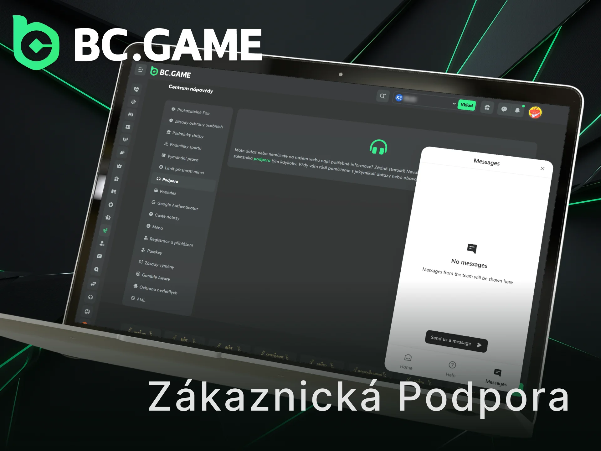 Napište operátorům pro zrychlení procesu pro BC Game výběr.