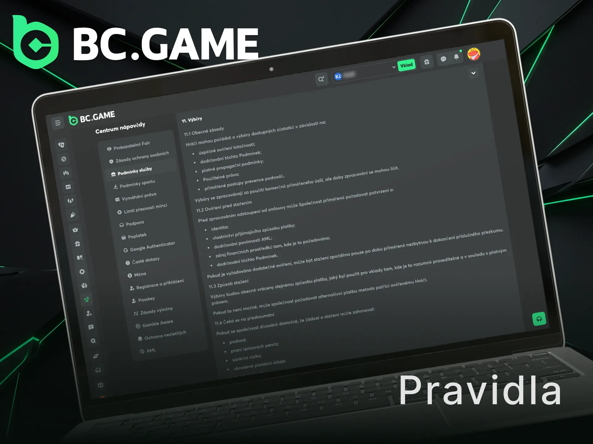 Prostudujte si platné zásady pro bezpečný BC Game výběr.