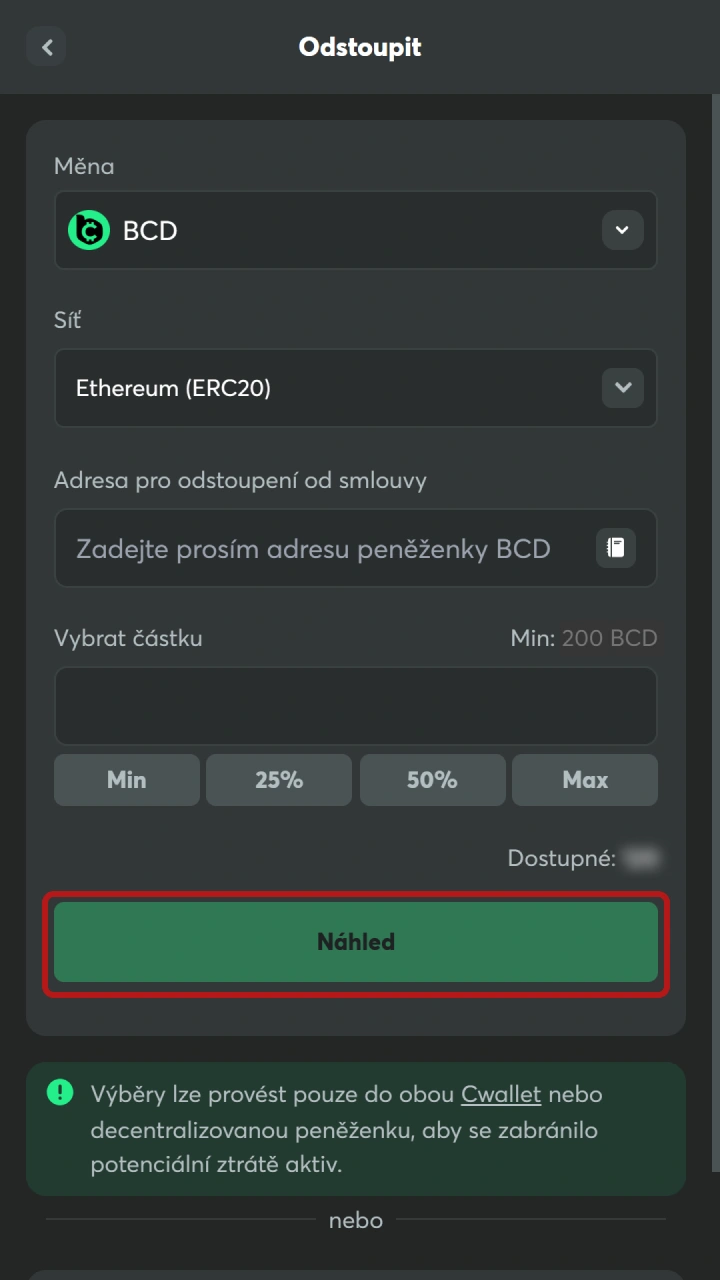 Schvalte odeslání výplatního tiketu pro BC Game výběr.
